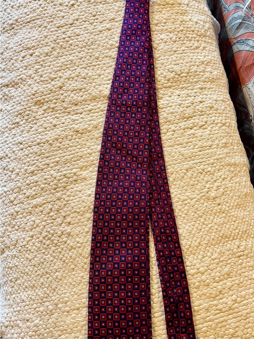 Chaps Burgundy and Navy Geometric Silk Tie